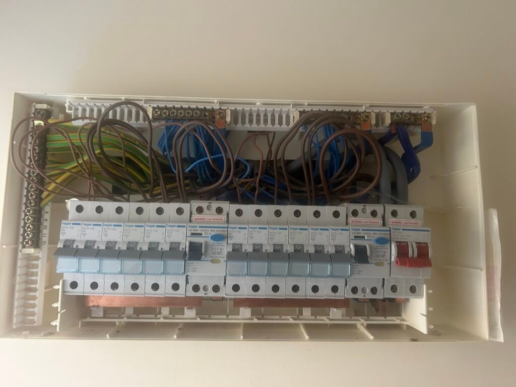 Older consumer unit inspected during EICR Cambourne electrical testing